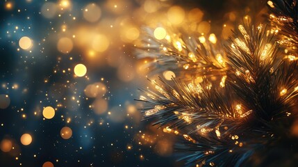 Aufkleber - Twinkling Christmas lights adorning lush pine branches creating a warm festive atmosphere during the holiday season