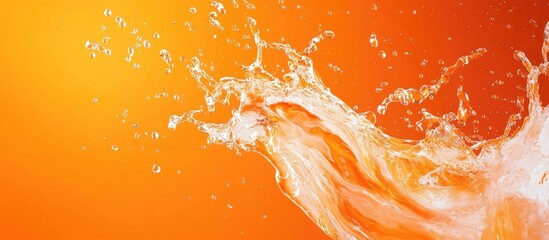 Fototapete - Dynamic Splash of Water against a Bright Orange Background with Ample Negative Space for Text and Creative Designs