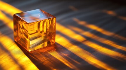 Leinwandbilder - Amber Cube Casting Warm Shadows on Textured Surface