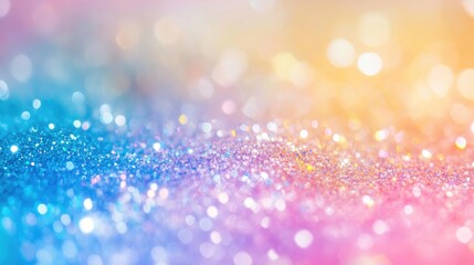 Aufkleber - Vibrant abstract blurred background featuring gradient colors in blue, yellow, and pink with soft bokeh effects for artistic design applications.