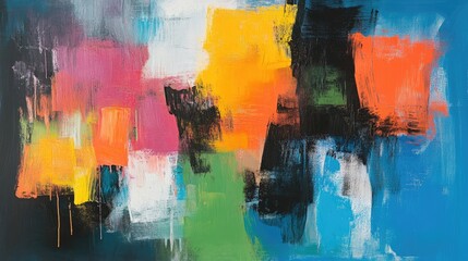 Poster - Dynamic Abstract Artwork with Bold Colors and Textures on Canvas