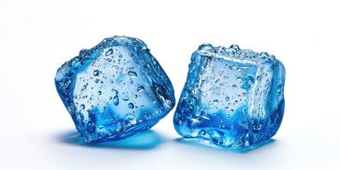 Poster - Two blue ice cubes with water droplets on them