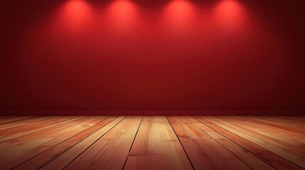 Poster - Vibrant Red Wall with Wooden Floor and Dramatic Lighting Effects