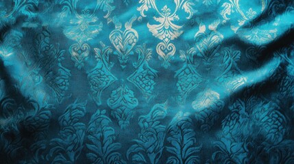 Poster - Turquoise Silk Damask Textured Fabric Background Elegant Rich Textile Design