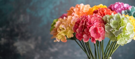 Poster - Colorful artificial flowers in a vintage arrangement perfect for enhancing home decor and adding artistic flair to any setting