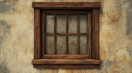 Poster - Rustic wooden window on aged wall showcasing weathered textures and vintage charm perfect for heritage or home design themes
