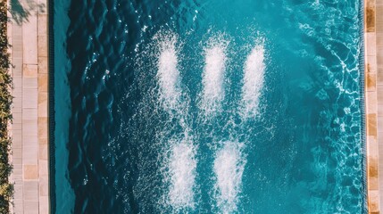 Poster - Aerial View of Vibrant Water Splash Patterns in a Clear Pool on a Sunny Day