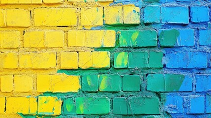Poster - Vibrant Abstract Yellow Blue Green Painted Brick Wall Texture Background