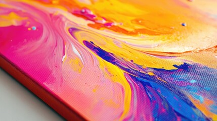 Poster - Vibrant Abstract Canvas Painting with Bold Colors and Dynamic Swirls in Close Up Perspective