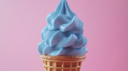 Aufkleber - Stylized blue ice cream in waffle cone on soft pink background perfect for evening party promotions and dessert themed designs