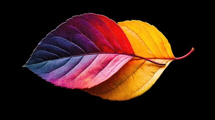 Poster - Close-up of vibrant autumn leaves in gradient hues of red, purple, and orange against a dark backdrop highlighting seasonal beauty and detail.