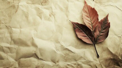 Poster - Vintage textured paper background with a dry leaf creating a nostalgic and natural aesthetic for creative projects