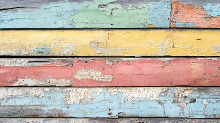 Poster - Rustic weathered wooden wall with peeling paint in pastel colors for textured backgrounds and vintage design projects