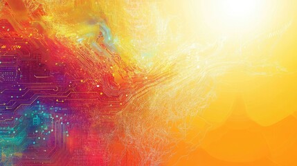Leinwandbilder - Colorful Abstract Background Featuring Electronic Circuit Design with Vibrant Gradients and Light Effects