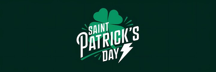 A creative minimalist Saint Patrick's Day poster design with a dark theme. The poster contains a dark green background with a white shamrock and a white text that says 