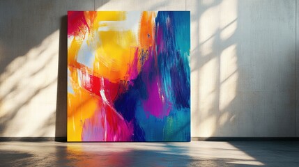 Aufkleber - Colorful Abstract Canvas Art Displayed in Modern Room with Natural Light