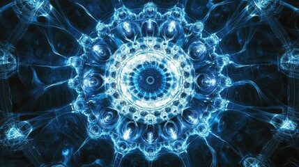 Fototapete - Abstract blue digital artwork depicting intricate circular patterns and luminous textures, ideal for technology, collaboration, or modern design concepts.