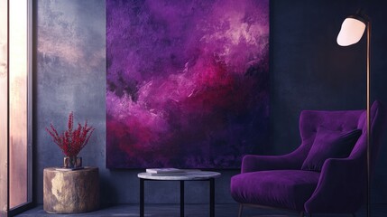 Aufkleber - Bold abstract artwork in dark purple and burgundy hues with textured brushstrokes enhancing contemporary interior design aesthetics