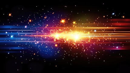 Leinwandbilder - Cosmic Vibrance of Bright Stars and Blurred Lights in Vivid Blue and Orange Background for Stellar Visual Effects