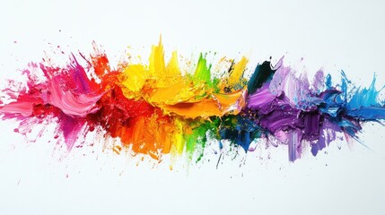 Poster - Vibrant Abstract Colorful Paint Splashes on White Background Creating Dynamic Artistic Expression