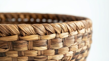 Poster - Classic woven wicker basket with intricate patterns showcasing natural fibers on a clean white background