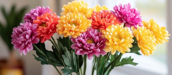 Aufkleber - Vibrant artificial chrysanthemum bouquet adding a touch of color and elegance to home decor and floral arrangements