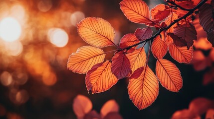 Aufkleber - Vibrant autumn foliage with bright orange and red leaves illuminated by sunlight in a park setting with a bokeh background