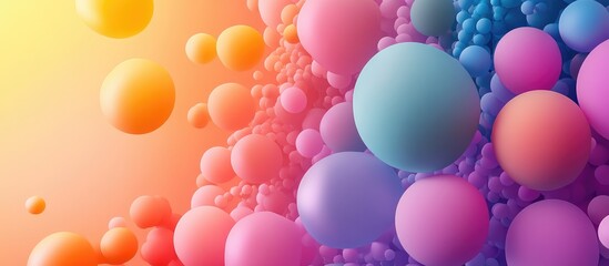 Aufkleber - Vibrant rainbow colored balloons in a soft lit gradient background with warm tones and ample empty space for creative text placement.