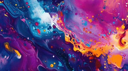 Fototapete - Colorful Abstract Painting with Dynamic Paint Splashes in Vivid Hues for Modern Art Background or Creative Projects