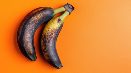 Poster - Ripe Bananas on Vibrant Orange Background Fresh Tropical Fruit Photography