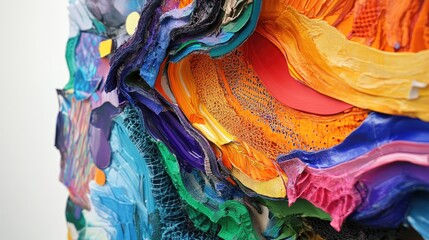 Poster - Vibrant abstract artwork showcasing recycled materials with intricate textures and dynamic colorful patterns for eco-friendly design aesthetics