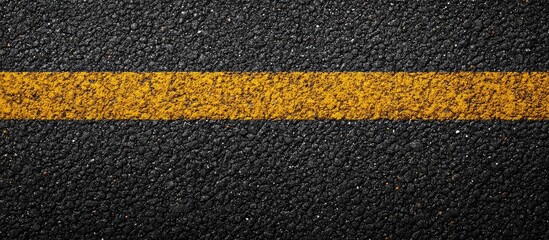 Aufkleber - Vertical Aerial Perspective of Textured Black Asphalt Road Surface with Yellow Center Line and Empty Space for Customizable Text