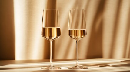 Aufkleber - Elegant champagne glasses with golden bubbles on a smooth surface, bathed in warm light, creating an intimate celebration atmosphere.
