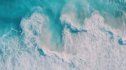 Aufkleber - Turquoise ocean waves crashing creating white foam under clear blue skies on a bright sunny day