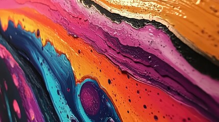 Fototapete - Vibrant Abstract Painting Showcasing Rich Colors and Dynamic Textures in Close-Up View of Fluid Art Composition