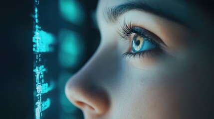 Aufkleber - Eye close-up reflecting data stream symbolizing global data protection and cybersecurity awareness.