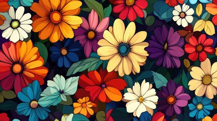 Poster - Vibrant Abstract Floral Pattern with Rich Colors Blending Art and Digital Technology for Stunning Visual Impact