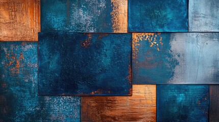 Fototapete - Modern abstract background featuring vibrant deep blue and rich copper textured panels arranged in a contemporary layout with a stylish finish.