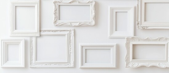 Aufkleber - Variety of elegant white wooden frames arranged on a clean white background ideal for displaying artwork or photography creations