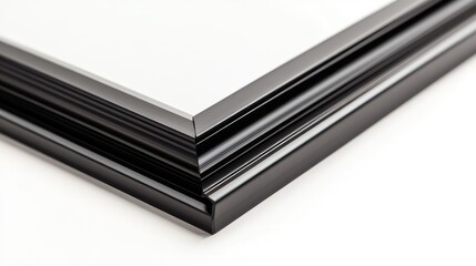 Aufkleber - Elegant Black TV Frame Corner with Glossy Finish on Minimalist White Background