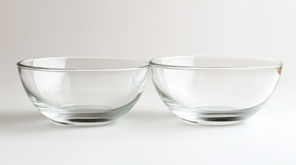 Aufkleber - Two Elegant Transparent Glass Bowls Side by Side on a Soft Neutral White Background Showcasing Minimalistic Design and Clarity