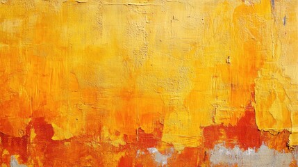 Poster - Vintage textured orange and yellow paint peeling on a weathered brick wall creating an abstract colorful background design