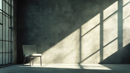 Poster - Serene Empty Room With Natural Light Featuring A Single Chair And Minimalist Design Ideal For Virtual Conference Promotions