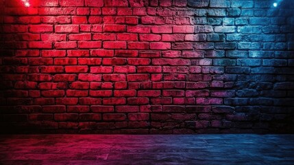 Poster - Vibrant vintage red brick wall with contrasting blue lighting perfect for artistic backgrounds and creative designs