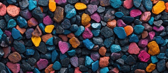Poster - Colorful gravel texture background with vibrant stones and ample blank space for creative text or graphic design applications