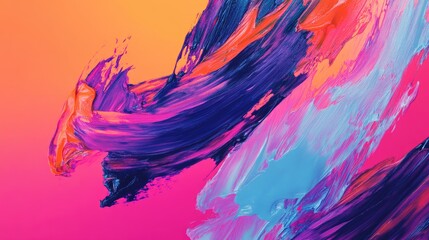 Poster - Vibrant Abstract Artwork Featuring Dynamic Brushstrokes in Bold Colors and Fluid Motion on a Gradient Background