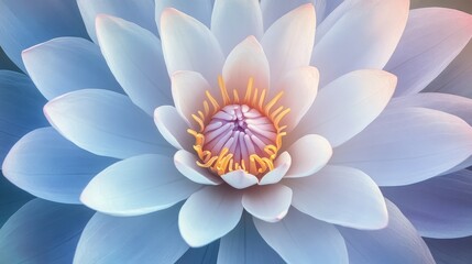 Aufkleber - Stunning aerial view of a blooming lotus flower with delicate symmetrical petals in soft pastel shades showcasing natural beauty and serenity.