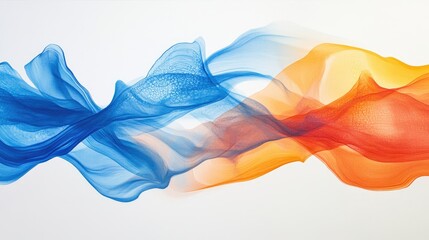 Fototapete - Flowing abstract waves in vibrant blue, orange, and red hues creating a dynamic and colorful artistic background.