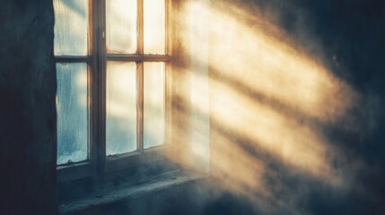 Poster - Sunlight filtering through a vintage window creating a warm and nostalgic atmosphere in a rustic interior setting