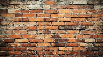 Poster - Weathered vintage brick wall background with peeling plaster highlighting rustic charm and historical texture for design and decor projects.